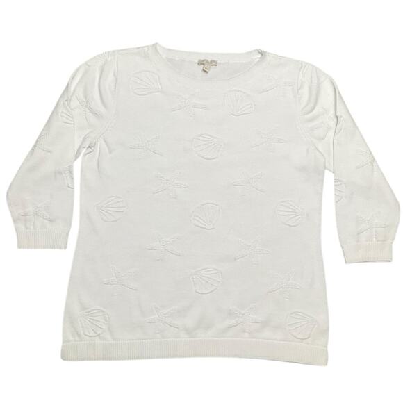 Talbots Women's Sweater White Nautical Beach Shells Size Small - Picture 1 of 8